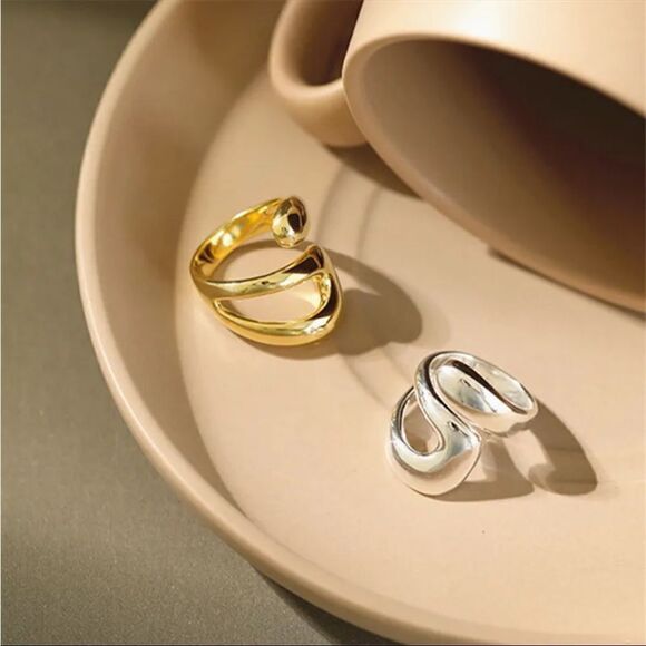 NEW Gold over 925 Sterling Silver Minimalist Design Adjustable Ring - Picture 3 of 12